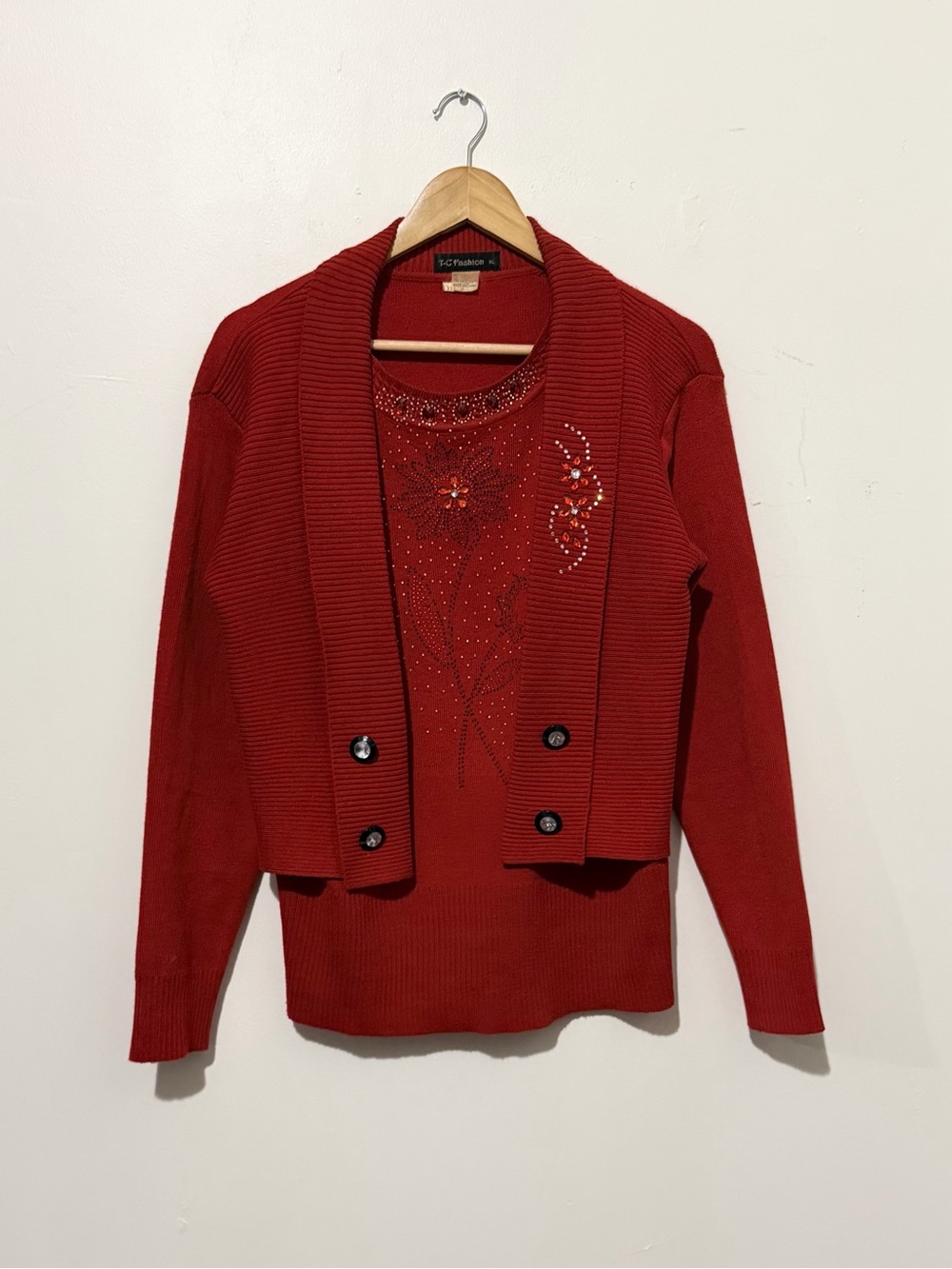 Embellished Red Knit Sweater